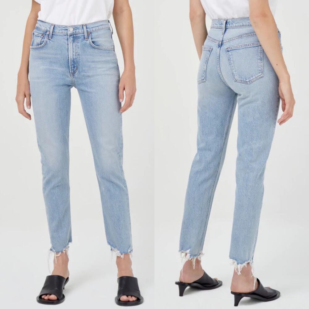 AGOLDE NWT Merrel Mid Rise Straight Jeans Women’s Size 30 Distressed Hem